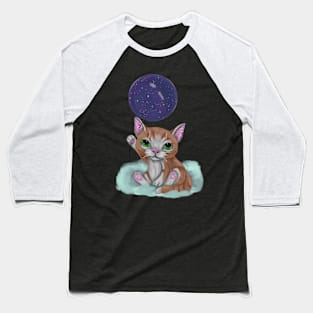 Cute kitten holding cosmos balloon Baseball T-Shirt